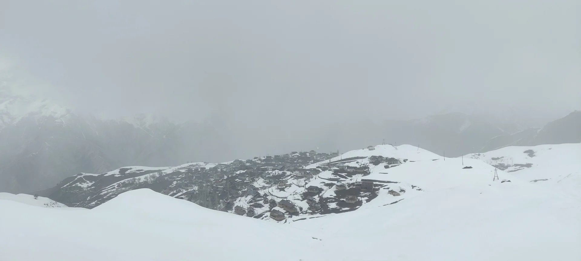 The mountain settlement of Zumand, Tajikistan, surrounded by snow
